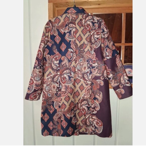 Chico's Multicolor Patchwork Paisley Print Long Coat NWOT Chico's 1 S/M - Picture 2 of 6
